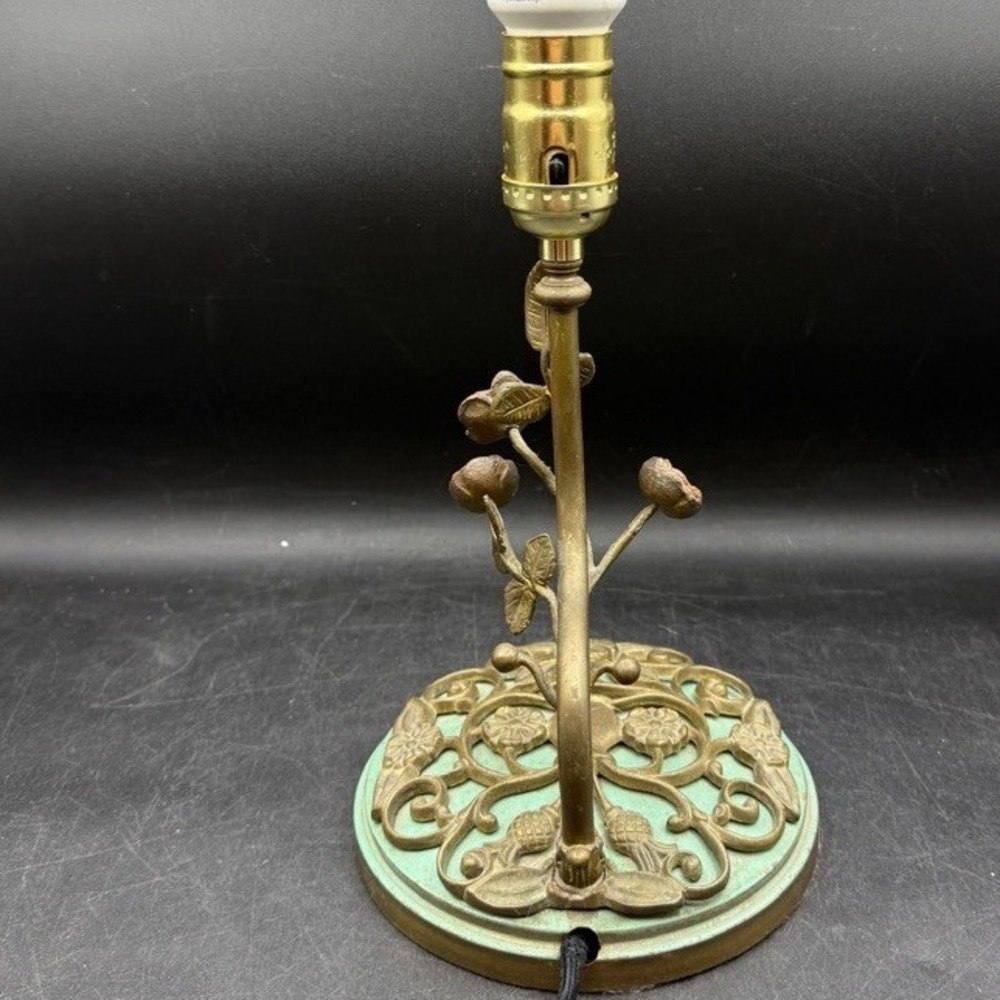 Vintage Art Deco Brass Green Rose Table Lamp Home Fairy Floral Verdigris Cottage - Picture 9 of 12